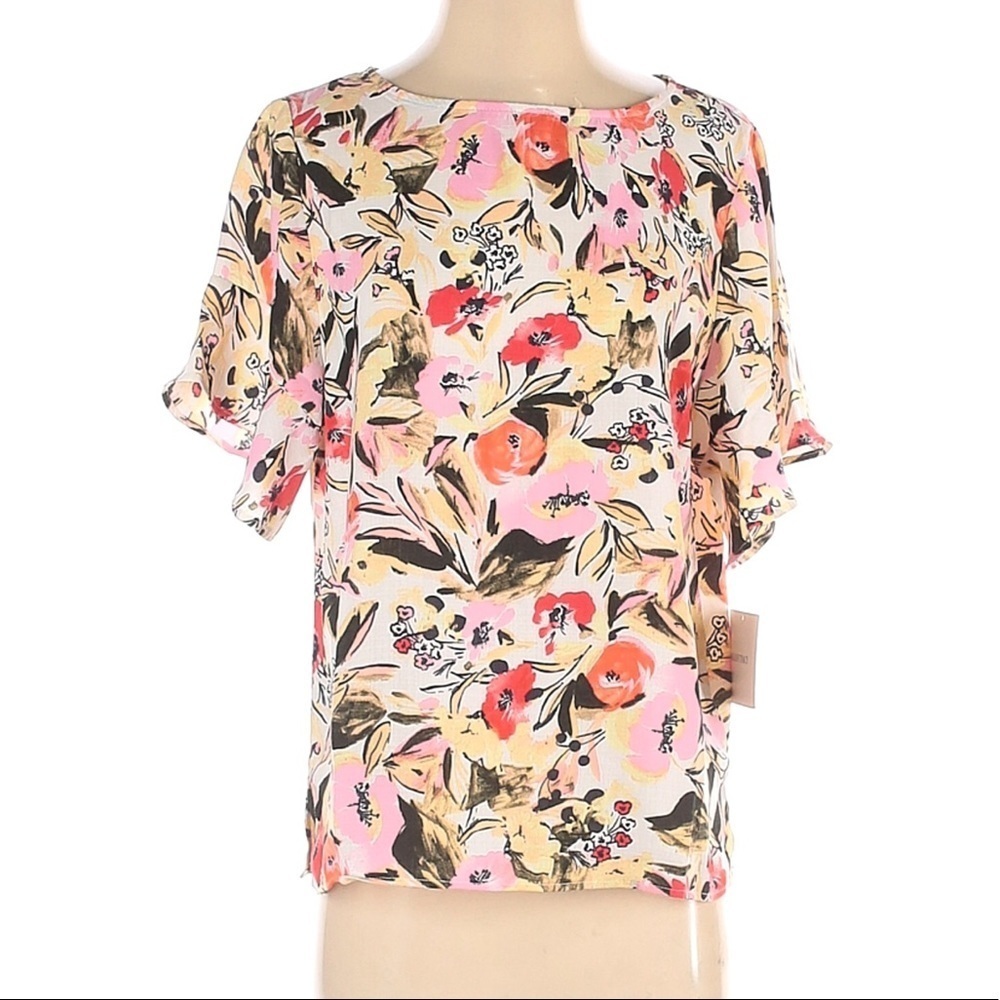 NWT Ellen Tracy Floral Print Short Sleeve Blouse